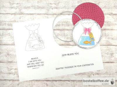 Printed digital stamps for a confirmationgift. Fish in a bag with water an sayings: 